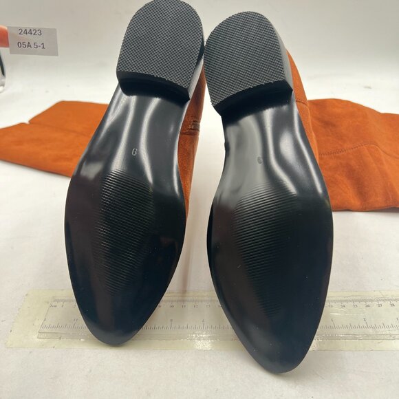 Brown Suede Almond Toe Low Heel Stretchy Long Boot Side Zipper Knee High Boots - Picture 7 of 8